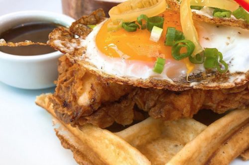 chicken and waffles breakfast