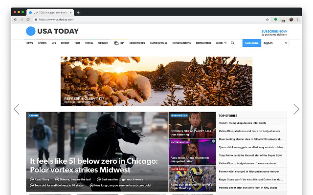 screenshot of usa today website