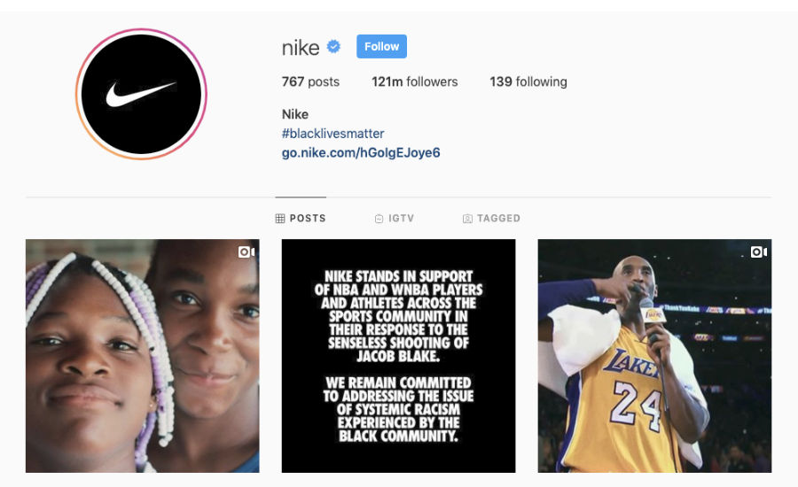 Screenshot of Nike Instagram account as example of brand storytelling